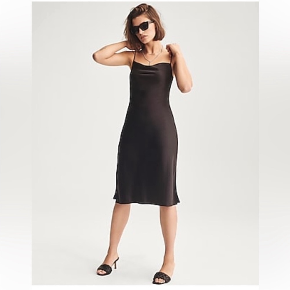 WORN ONCE black satin cowl neck midi dress